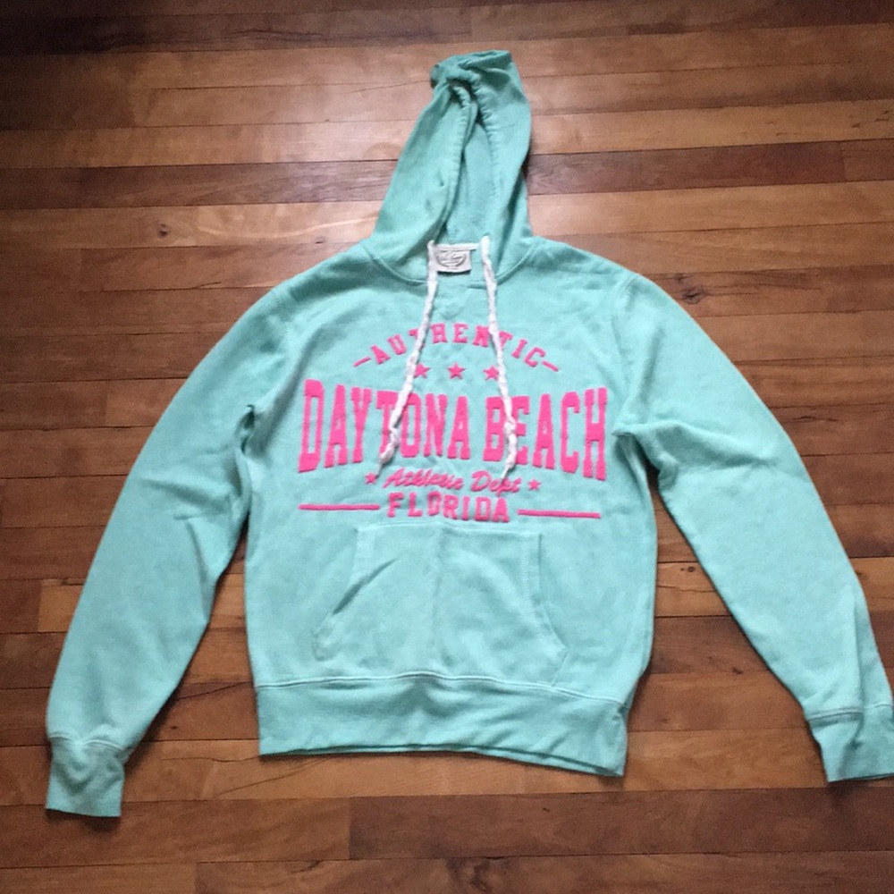 Drawstring Daytona beach hoodie teal & pink